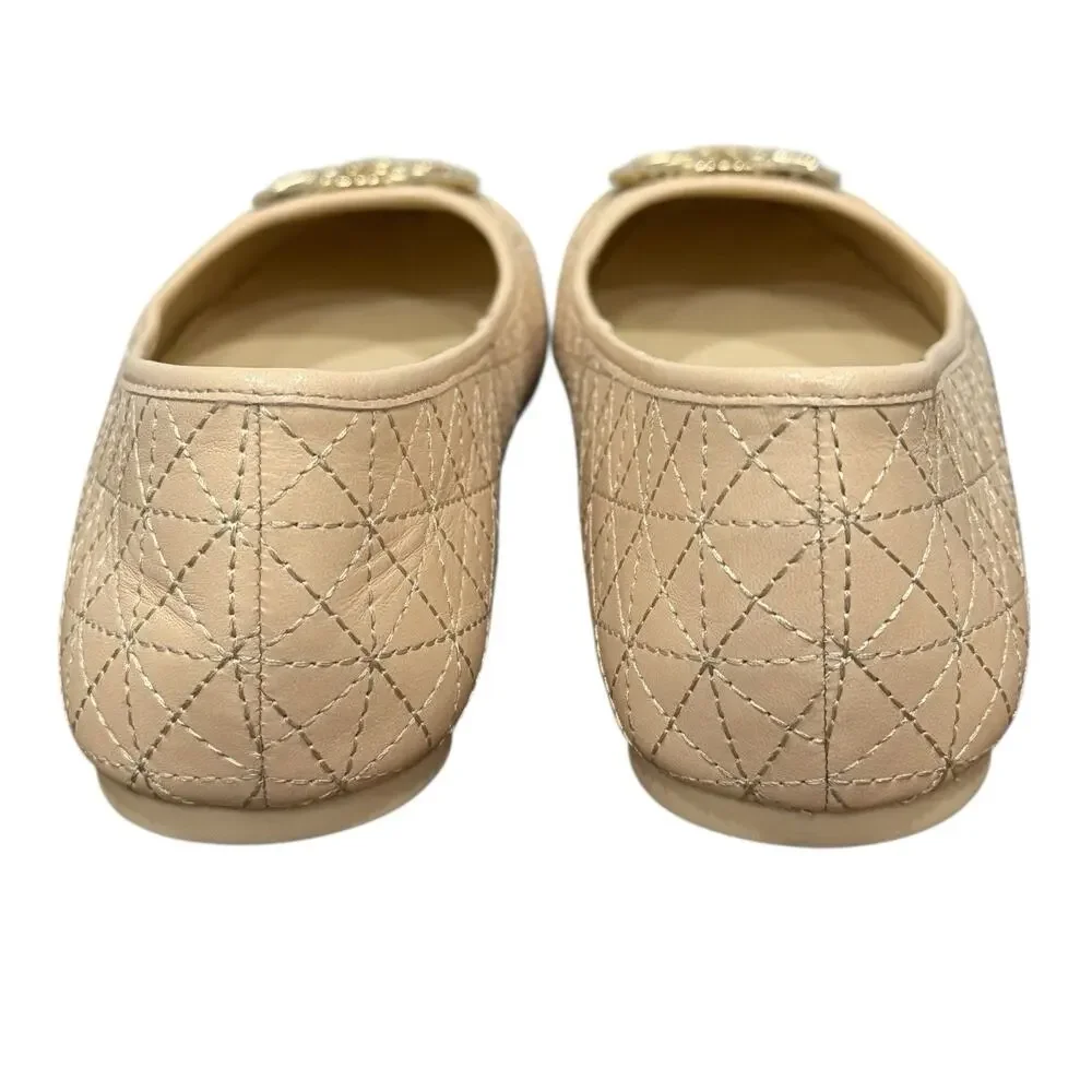 Tory Burch Claire Quilted Ballet Flats Beige Cap Toe Leather Size 8.5 Pristine